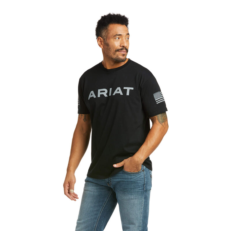 Ariat Branded Patriot - Miesten Mustat T-Paidat ( BULGRF-104 )